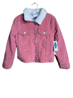 Old Navy Coral Pink Corduroy Jacket with Cream Sherpa Collar Girls XS (5)